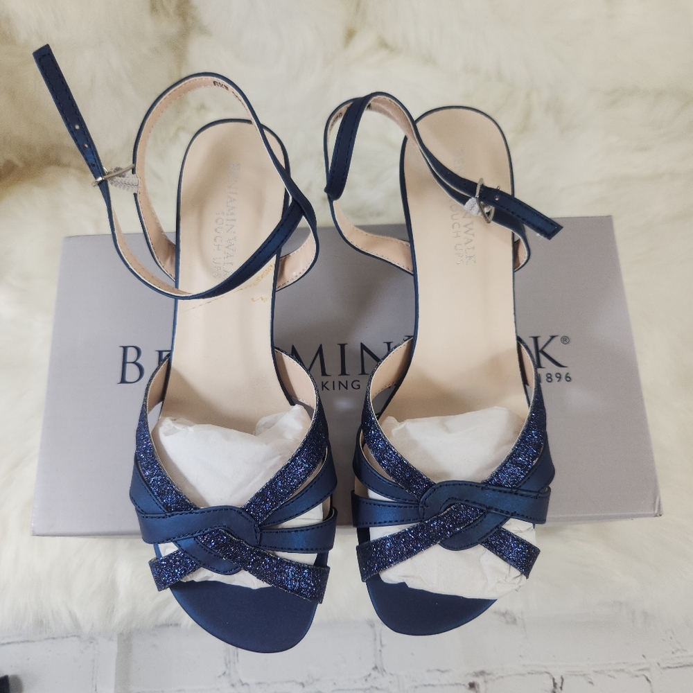 NWB Benjamin Walk Glittery/ Shiny Navy Strappy Heels Size 6.5W